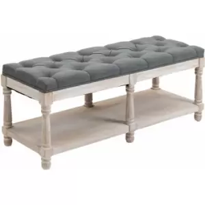 2-Tier Bed End Bench, Vintage Stool Button Tufted Window Seat, Grey - Gray - Homcom