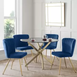 Julian Bowen Set Of Montero Round Dining Table And 4 Cannes Blue Chairs