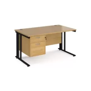 Office Desk Rectangular Desk 1400mm With Pedestal Oak Top With Black Frame 800mm Depth Maestro 25 MCM14P2KO