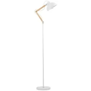 Merano Abilene Task Floor Lamp White Metal, Natural Wood LED E27