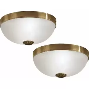 Loops - 2 pack Wall Flush Ceiling Light Colour Bronzed Shade White Satin Glass E27 60W