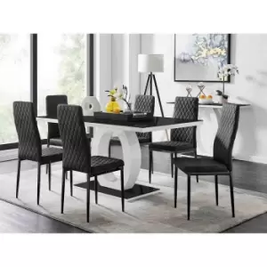 Furniture Box Giovani 6 Black Dining Table and 6 Black Velvet Milan Black Leg Chairs