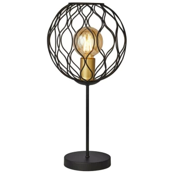 Searchlight Finesse 1 Light Table Lamp With Wavey Bar Detail - Black With Gold Lampholders