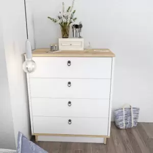 Decorotika - Sahra Chest of Drawers 4 Drawers Storage White and Oak Pattern