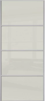 Wickes Sliding Wardrobe Door Silver Framed Four Panel Soft White Glass - 2220 x 610mm