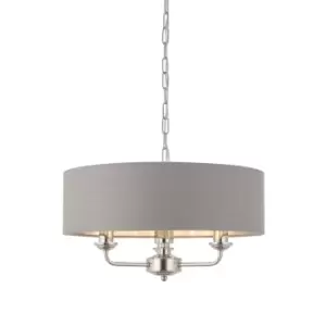 Ceiling Pendant Light - Bright Nickel & Charcoal Fabric - 3 x 40W E14 - e10231