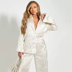 I Saw It First Hammered Satin Oversized Shirt Coord - White