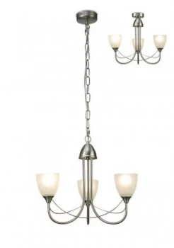 Ceiling Pendant 3 Light E14 Satin Nickel, Opal Glass