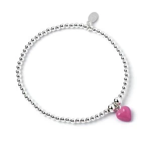 Enamel Pink Heart Charm with Sterling Silver Ball Bead Bracelet