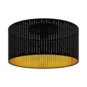 Flush Ceiling Light Black Shade Black Gold Fabric With Cut Outs Bulb E27 1x40W