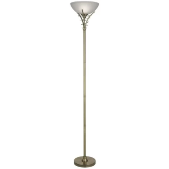 Searchlight Linea - 1 Light Floor Lamp Uplighter Antique Brass and Opal Glass, E27