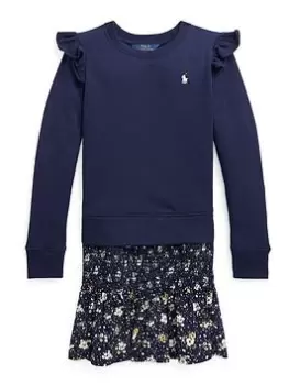 Ralph Lauren Girls Woven Jumper 2 In 1 Dress - Navy Floral, Navy Floral, Size 16 Years=Xl, Women