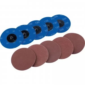 Draper 50mm Diameter Aluminium Oxide Sanding Disc 75mm Assorted Pack of 10