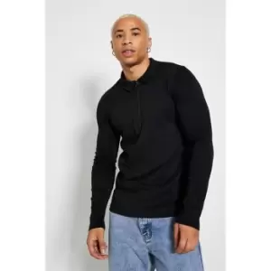 I Saw It First Mens Ribbed quarter Zip Top - Black