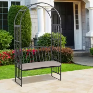 Outsunny Garden Arbor Arch Bench Padded Seat Outdoor Steel