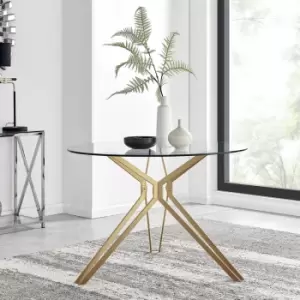 Furniturebox Cascina Gold Metal Leg and Glass Round Contemporary Dining Table