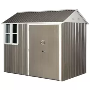 Outsunny 8x6ft Corrugated Metal Garden Shed W/ Double Door Latch Window Grey