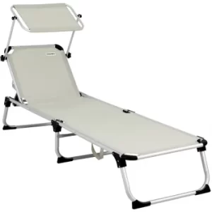 Garden Sun Lounger 210cm Beach Outdoor Patio Balcony Sun Shade Day Bed Folding Cream