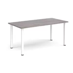 Rectangular white radial leg meeting table 1600mm x 800mm - grey oak