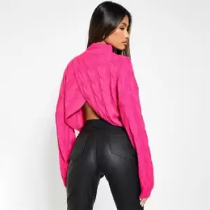 I Saw It First Cable Knit Cross Open Back Jumper - Pink