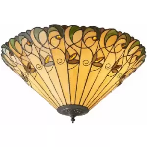 Loops - Tiffany Glass Semi Flush Ceiling Light Amber Floral Inverted Round Shade i00051