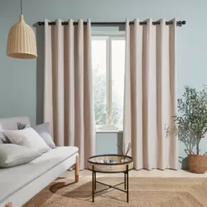 Catherinelansfield - Catherine Lansfield Chambray Yarn Dyed 100% Cotton Eyelet Curtains, Natural, 66 x 90 Inch