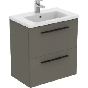 Ideal Standard i. life S Compact Wall Hung Unit with Basin Matt 600mm with Matt Black Handles in Quartz Grey