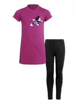adidas Girls Disney Mickey Mouse T-Shirt and Legging Set - Black Pink, Black/Pink, Size 5-6 Years, Women