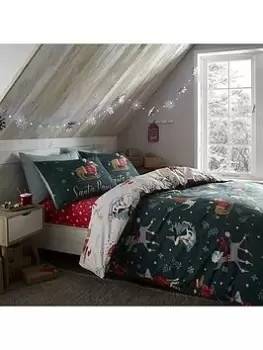 Catherine Lansfield Santa Paws Christmas Duvet Cover Set - Forest Green