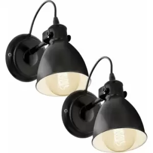 Loops - 2 pack Adjustable Wall Light Sconce Black & White Bowl Shade 1x 40W E27