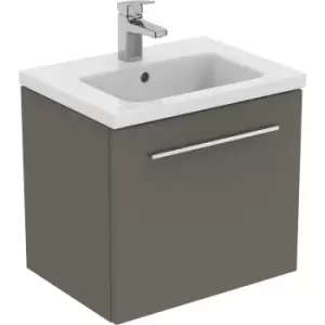 Ideal Standard i. life S Compact Wall Hung Unit with Basin Matt 500mm with Brushed Chrome Handle in Quartz Grey