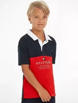 Tommy Hilfiger Boys Colorblock Short Sleeve Polo Shirt - Red/White/Blue, Multi, Size 16 Years