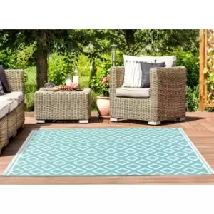 Terrace Diamond Modern Geometric Flatweave Outdoor Rug in Teal 120 x 170cm (4'x5'6')