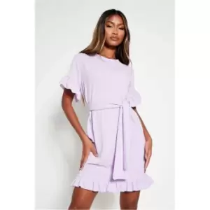 I Saw It First Lilac Tie Waist Frill Detail Dress - Purple