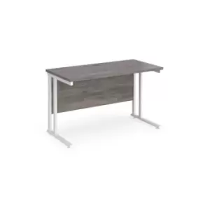 Maestro 25 straight desk 1200mm x 600mm - white cantilever leg frame and grey oak top