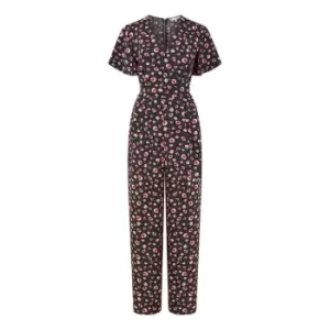 Yumi Black Floral Angel Sleeve Jumpsuit - Black