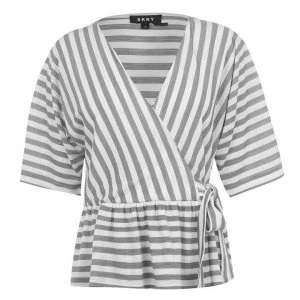 DKNY Elbow V Neck Top - Silver Stripe