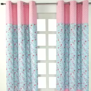 Homescapes - homecapes Birds And Flowers Ready Made Eyelet Curtain Pair, 137 x 182cm Drop - Blue