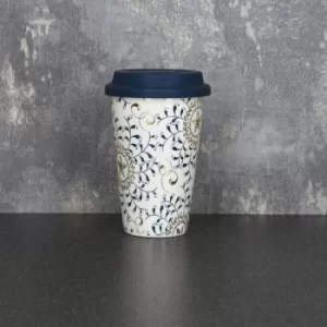 Bohemian Travel Mug Blue and Gold 15cm