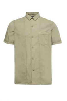 Mens French Connection Garment Dye Poplin Short Sleeve Shirt Green