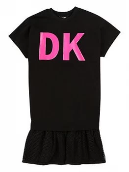 DKNY Girls 2 In 1 Logo Drop Hem Dress - Black, Size 10 Years, Women