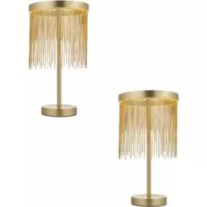 2 pack Satin Brass Table Lamp & Waterfall Chain Shade - Integrated LED Module