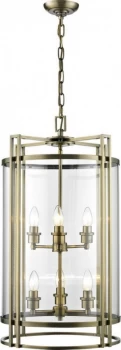 Ceiling Pendant Lantern 6 Light Antique Brass, Glass