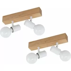 Loops - 2 pack 2 Spot Wall Flush Ceiling Light Colour Brown White Shade E27 2x60W