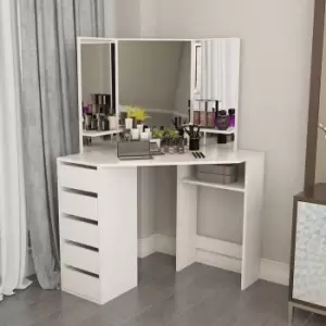 Corner Dressing Table Makeup Vanity Table With 3 Mirrors 5 drawers