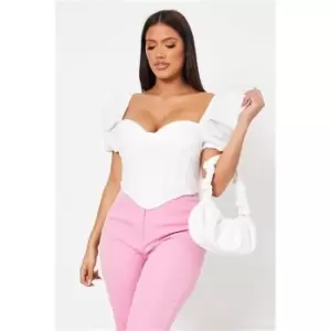 I Saw It First White Woven Puff Sleeve Underwired Corset Top - White