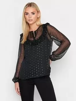 PixieGirl Petite Lurex Frill Bib Blouse, Black, Size 14, Women