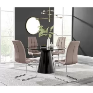 Furniture Box Palma Black Semi Gloss Round Dining Table and 4 Cappuccino Murano Chairs