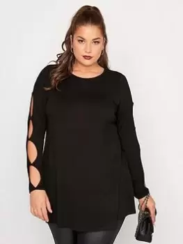 Yours Keyhole Sleeve Top Black, Size 30-32, Women