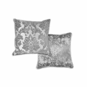 Emma Barclay Damask - Luxury Chenille Jacquard Cushion (pair) Cover In Silver